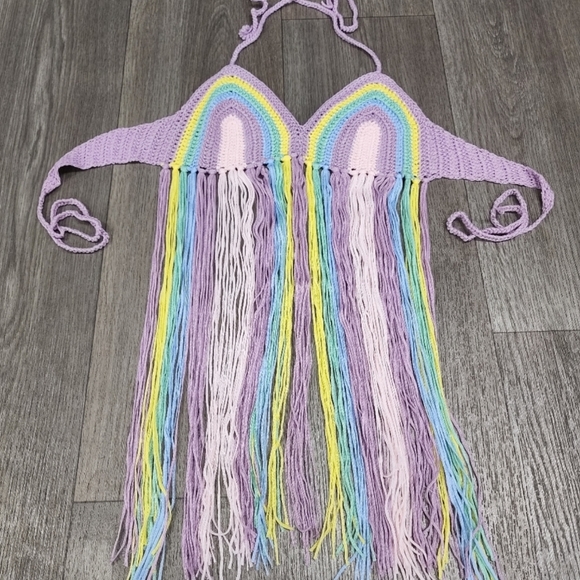 Boutique Other - 🌈 Rainbow Fringe Crocheted Bikini Top 🌈